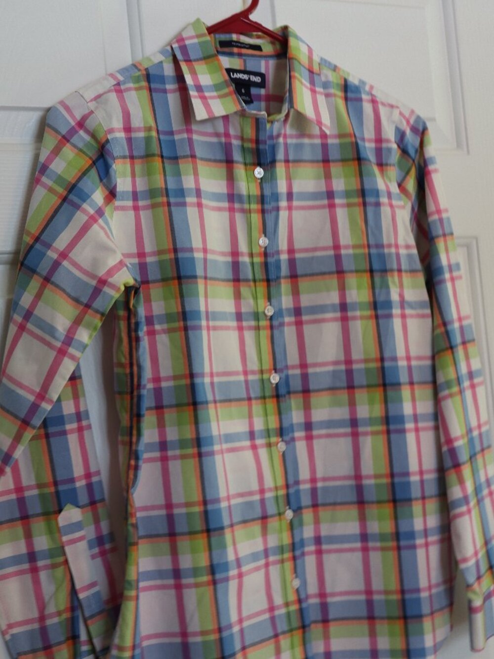 Land's End Women's Size 6 Long Sleeve Front Button Plaid Cotton Shirt